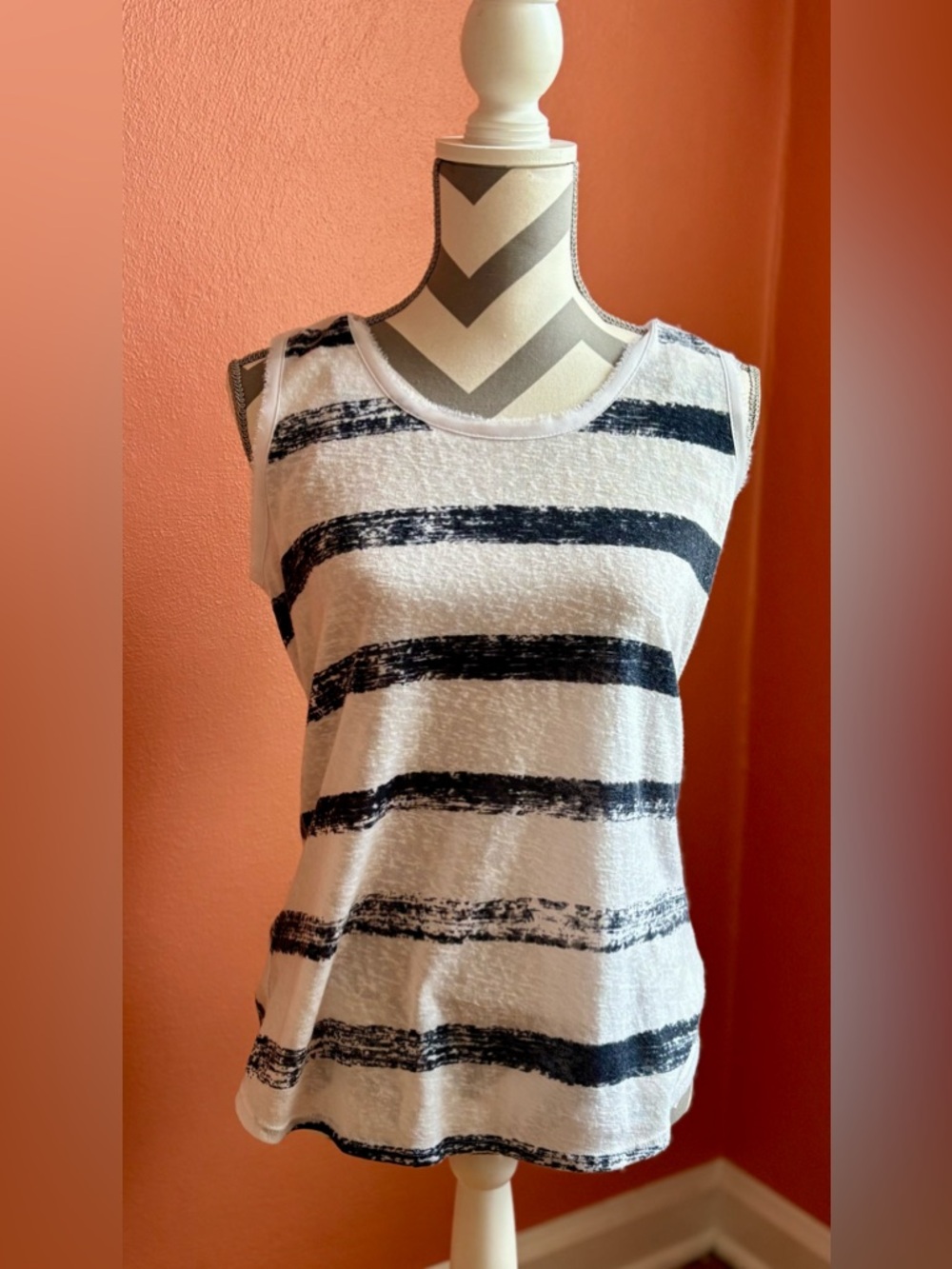crosby. White Tank Top with Black Brushstroke Stripes
